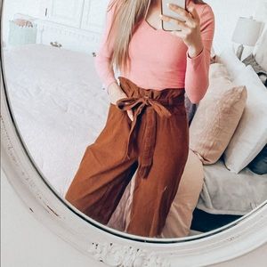 Brown Corduroy Wide-Leg Paperbag Trousers